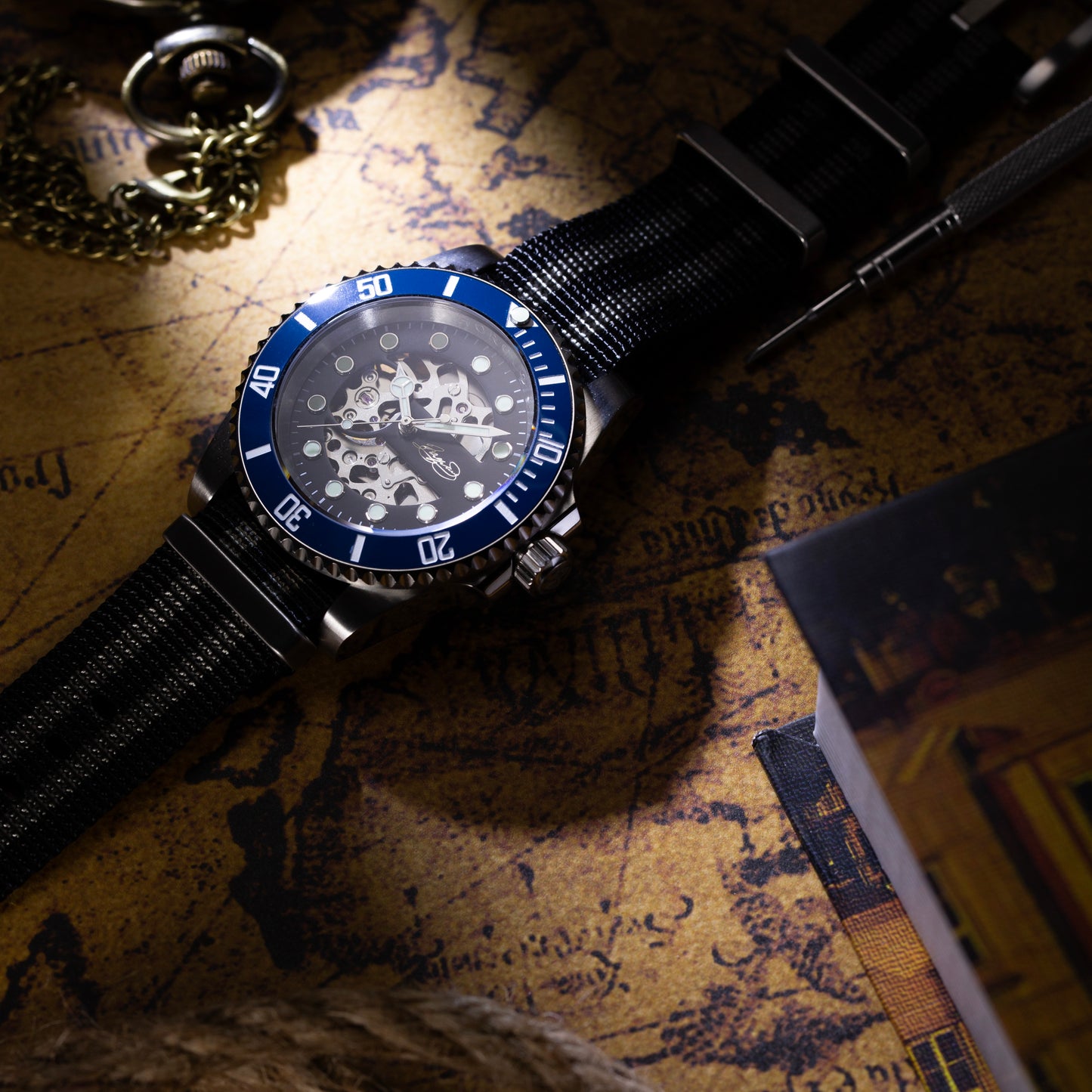 Stainless Steel Skeleton Blue Submariner Custom Signature Watch