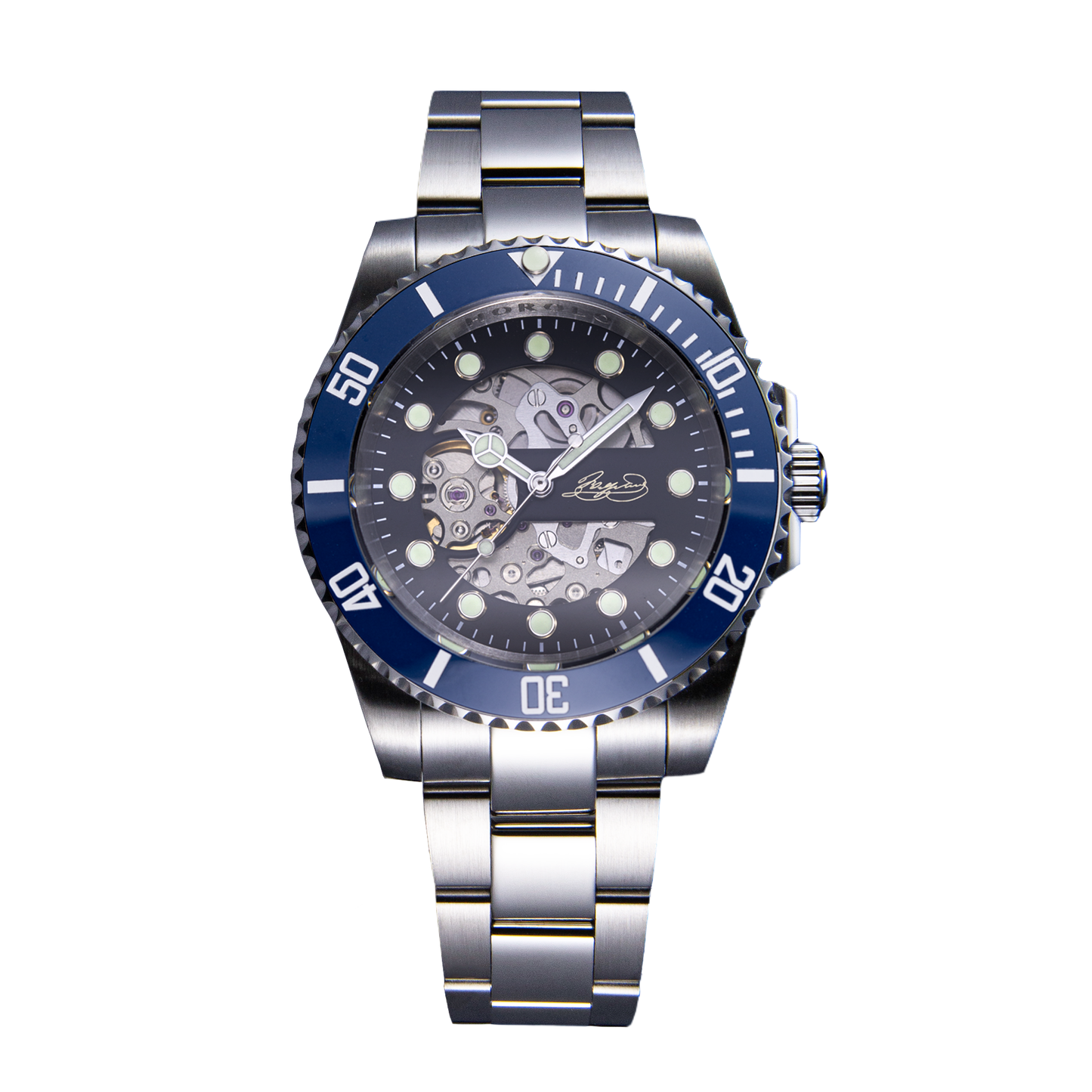 Stainless Steel Skeleton Blue Submariner Custom Signature Watch