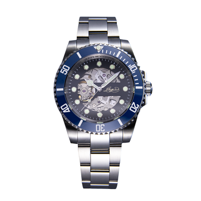 Stainless Steel Skeleton Blue Submariner Custom Signature Watch