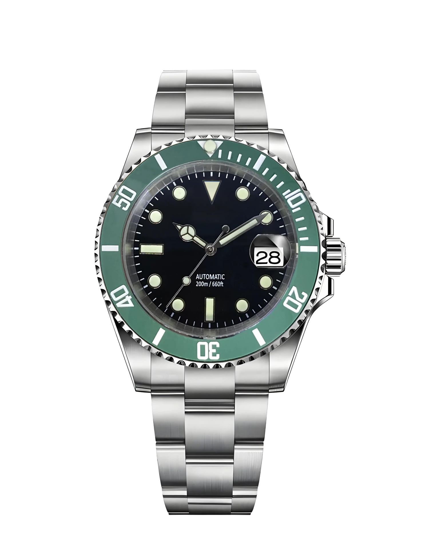 Stainless Steel 316L 40mm Submariner Green Bezel Watch S6007C-3