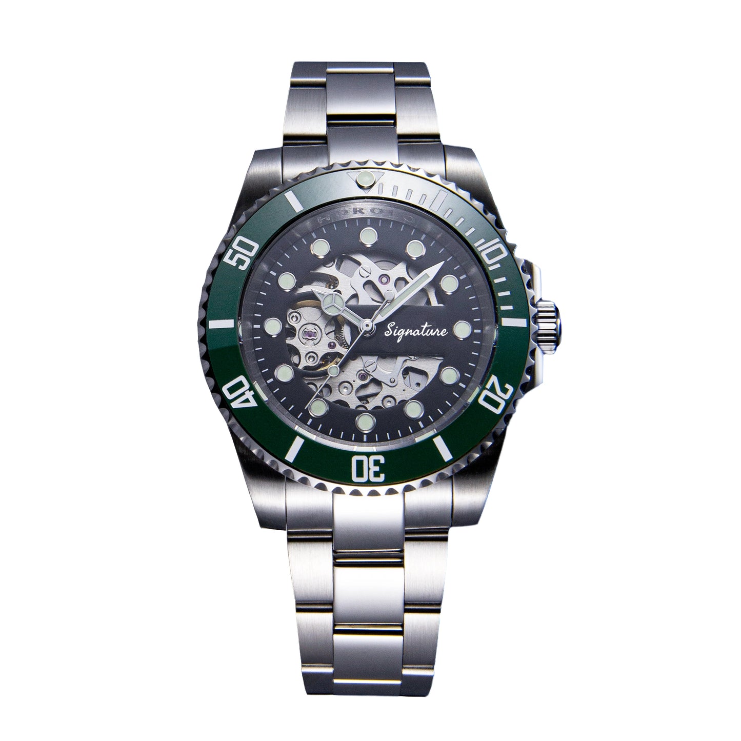 Stainless Steel Skeleton Green Submariner Custom Signature Watch