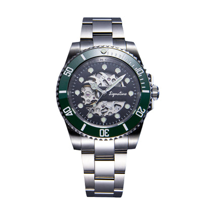 Stainless Steel Skeleton Green Submariner Custom Signature Watch
