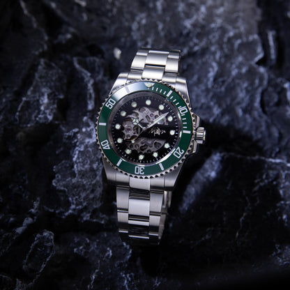 Stainless Steel Skeleton Green Submariner Custom Signature Watch
